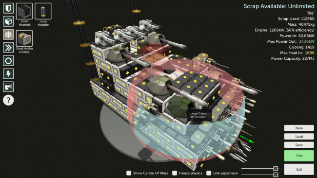 Build screen with weapon available range showing